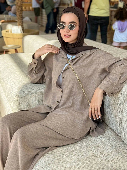 SHEIN DAZY طقم نسائي محتشم من قطعتين: قميص فضفاض وبنطال واسع مريح