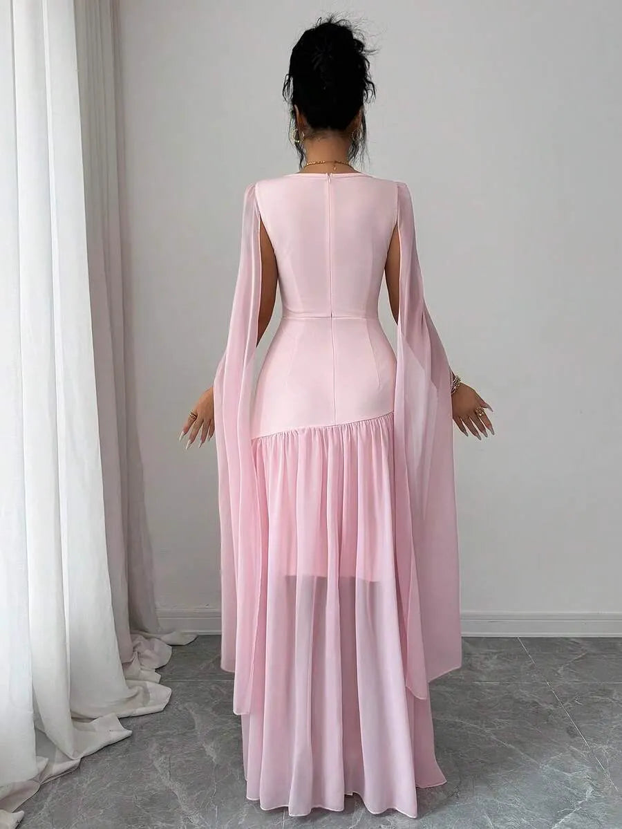 SHEIN Elenzya فستان كوكتيل شيفون مجعد بدون أكمام بربطة خصر