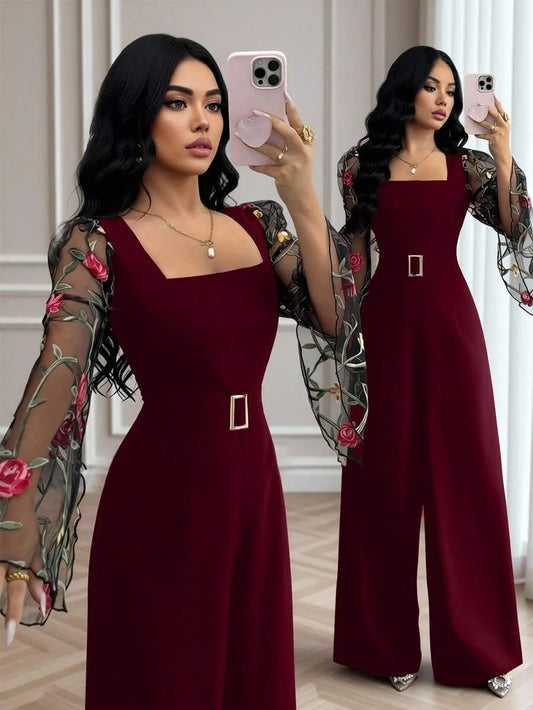 SHEIN Rafferiza جمبسوت نسائية بأكمام مطرزة من
