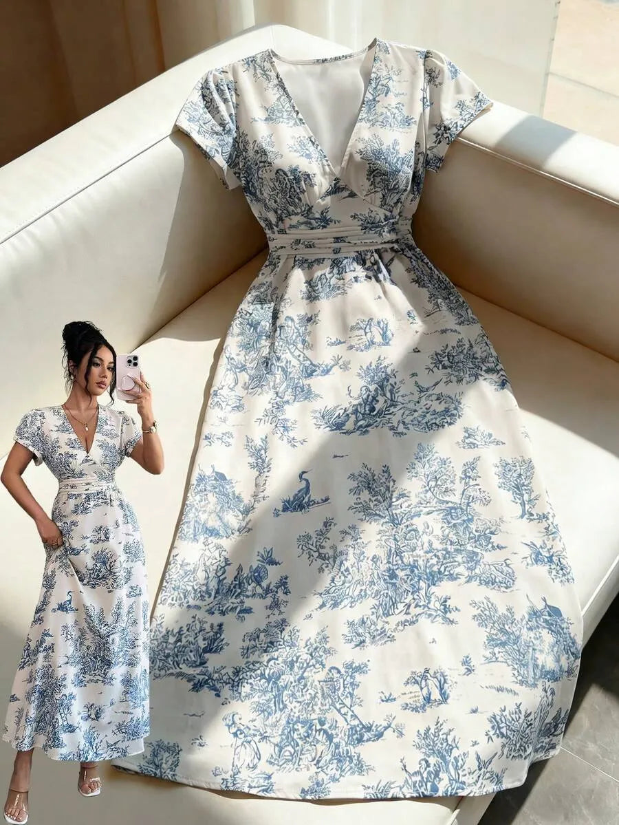 SHEIN Selianne فستان مطبوع مربوط الخصر