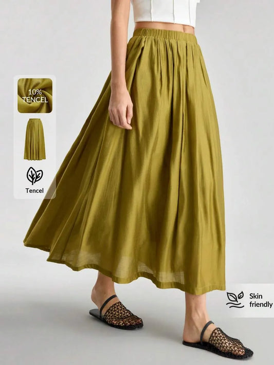 SHEIN Ontre تنورة نسائية طويلة بخصر مطاطي وطيات أنيقة من