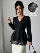 SHEIN Elenzya معطف مطوي بتفاصيل دانتيل على شكل رموش