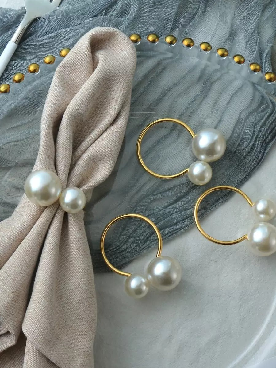 SHEIN حلقات مفرش مائدة فاخر مزين باللؤلؤ للزفاف والمناسبات