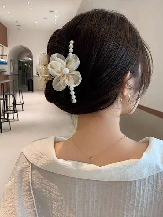 SHEIN مشبك شعر بوهيمي مزين بزهرة شبكية وخرز اصطناعي