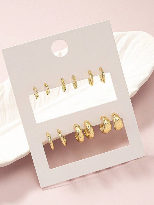 SHEIN مجموعة 6 أزواج أقراط ذهبية حلقية