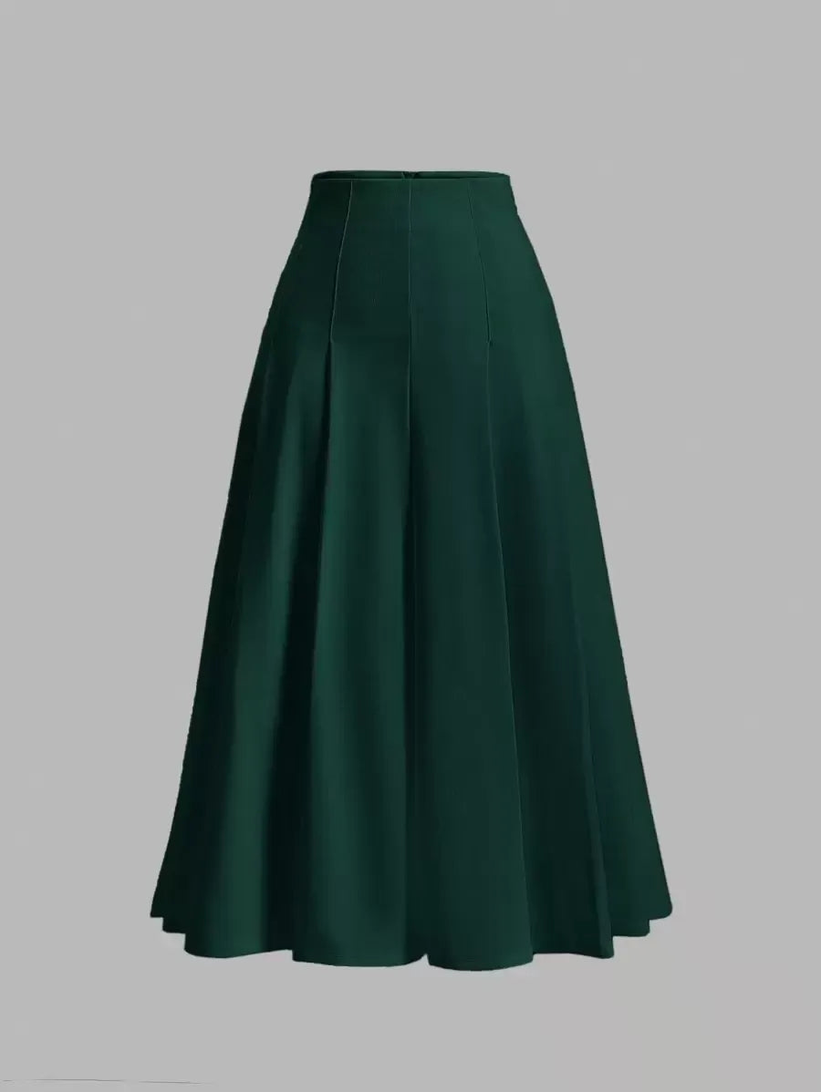 SHEIN MOD تنورة نسائية طويلة بخصر عالٍ وكسرات بلون أخضر