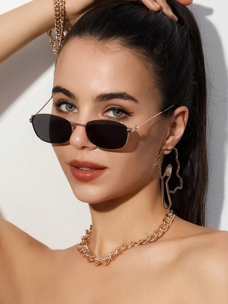 SHEIN نظارات شمسية معدنية مستطيلة  لون أسود