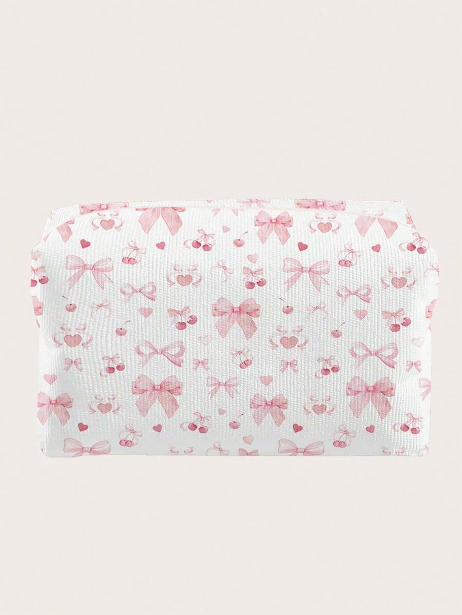 SHEIN حقيبة مكياج مخملية بنقشة كرز وقلب