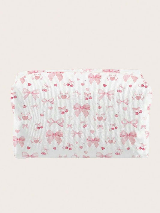 SHEIN حقيبة مكياج مخملية بنقشة كرز وقلب