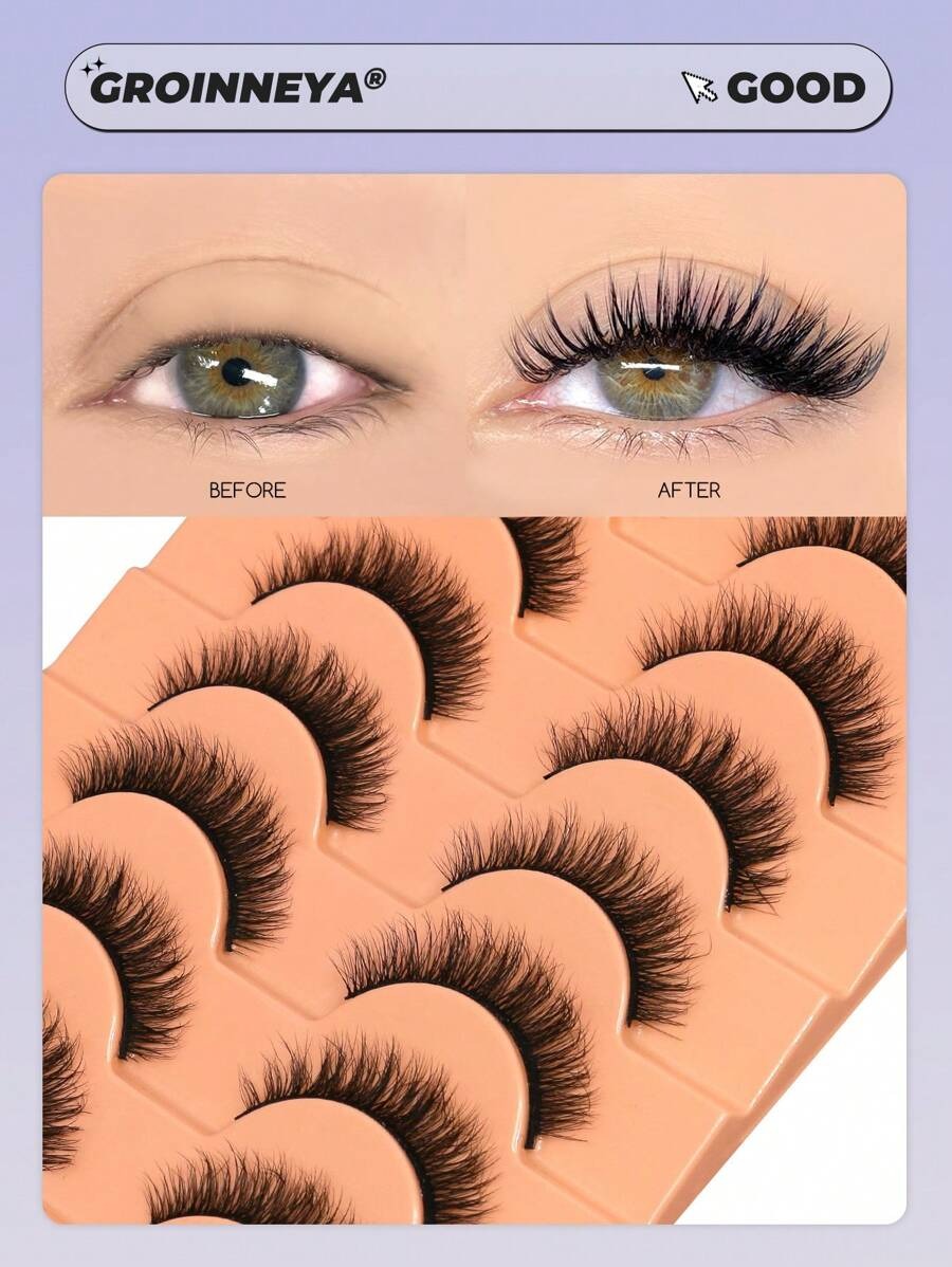 SHEIN GROINNEYA رموش 10 أزواج طبيعية ناعمة وخفيفة