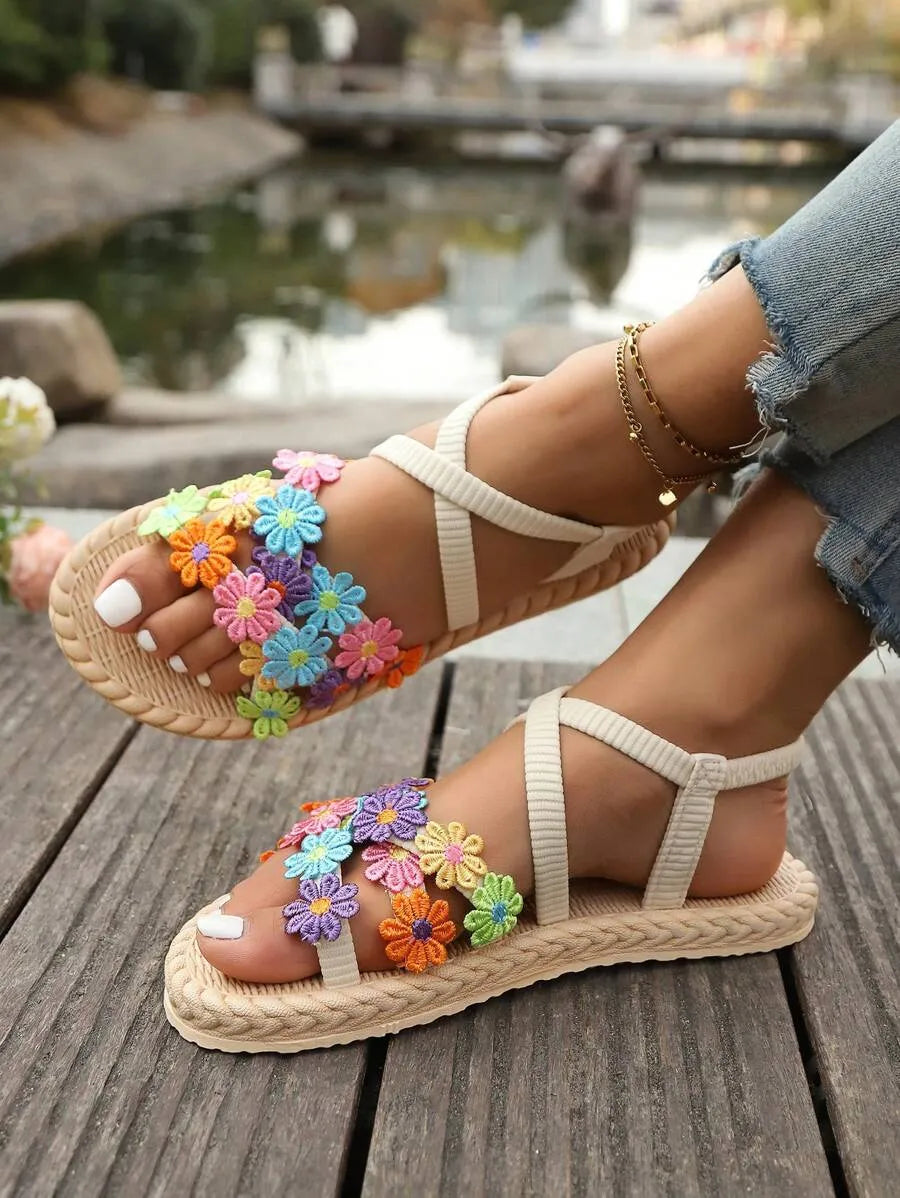 SHEIN صنادل نسائية سوداء بفيونكة مفتوحة من الأمام خفيفة الوزن