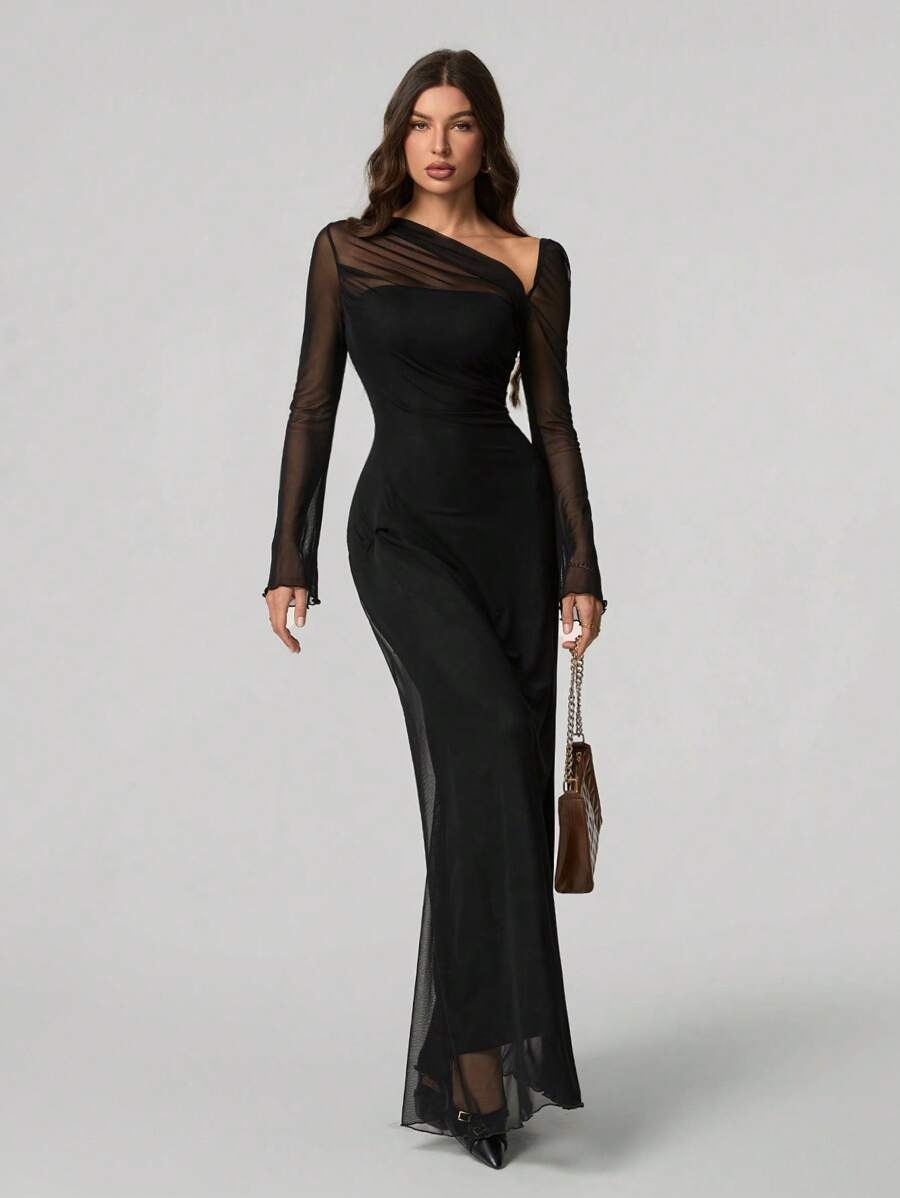 SHEIN Tall فستان ماكسي طويل ضيق بلون أسود