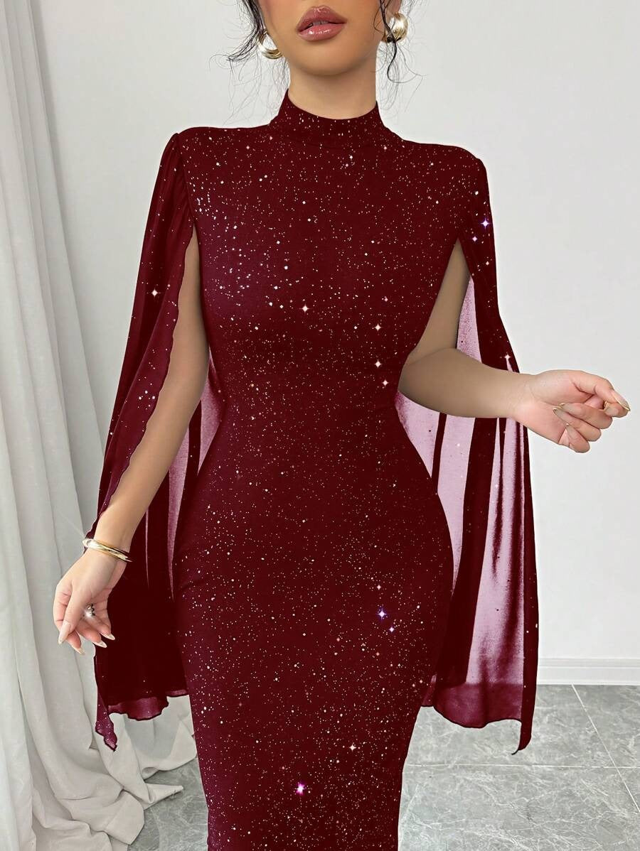 SHEIN Elenzga فستان أحمر ضيق مع شال منسدل من الكتف