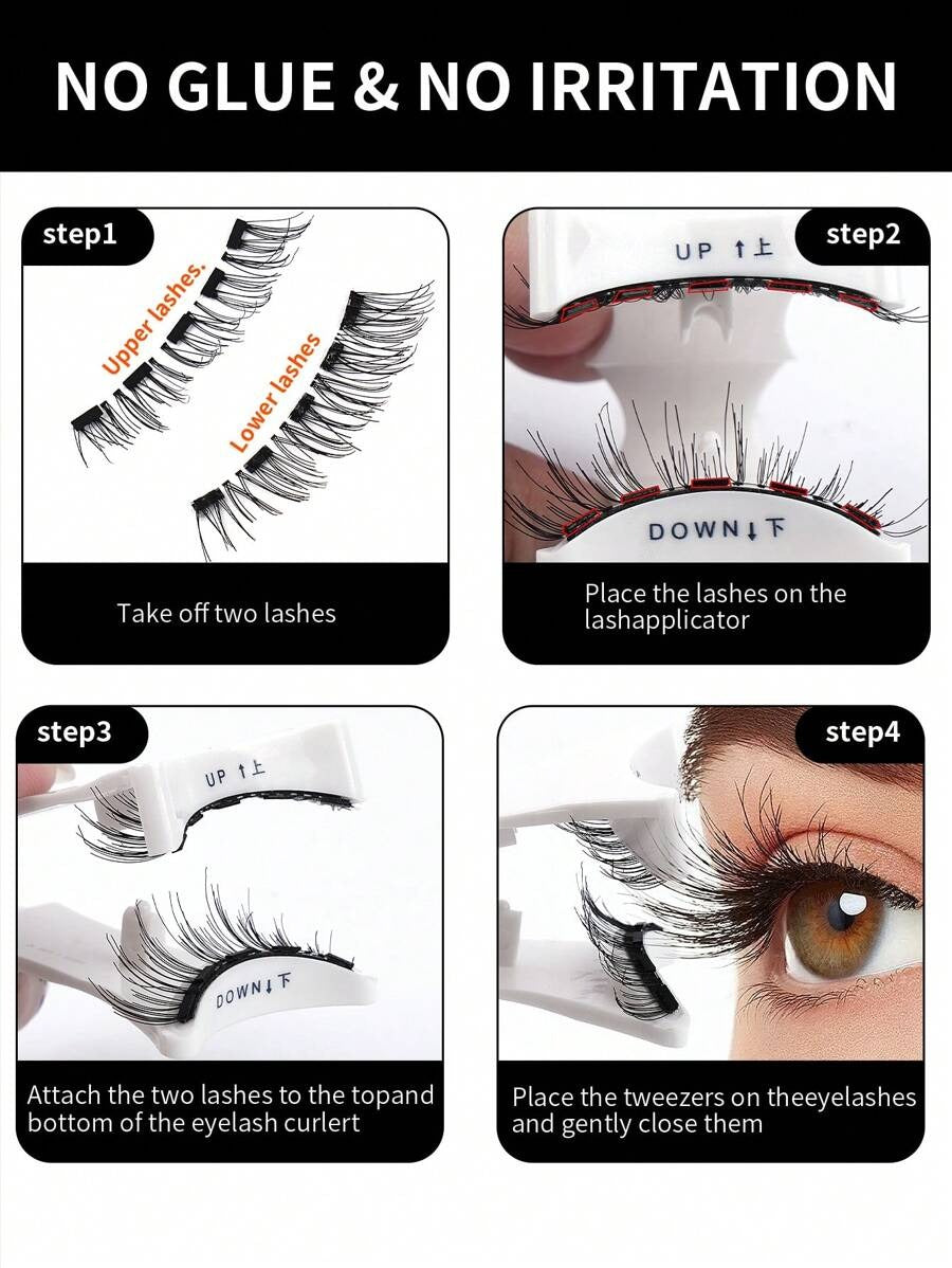 SHEIN MAGEFY 3D طقم رموش مغناطيسية بشريط مع أداة تطبيق