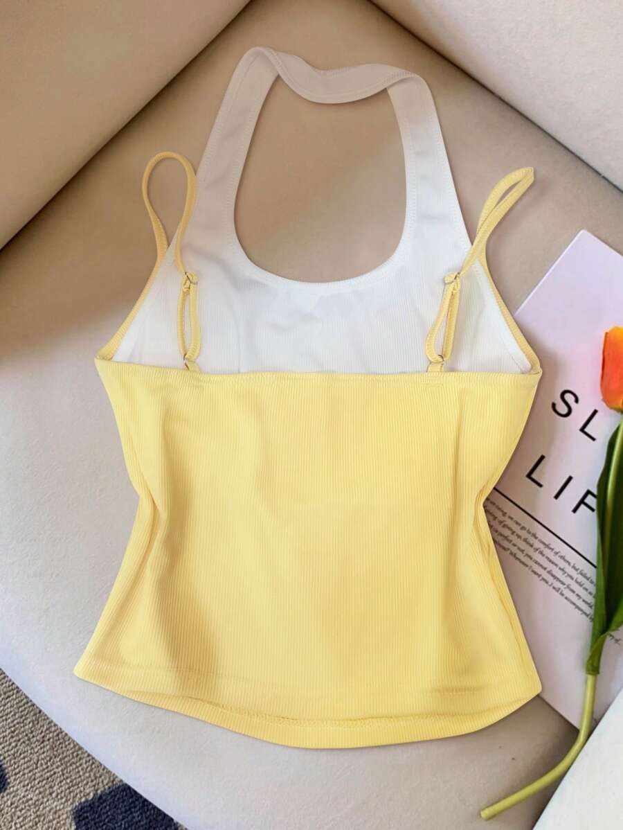 SHEIN صدرية كاجوال صيفية أنيقة وعصرية بلون أصفر