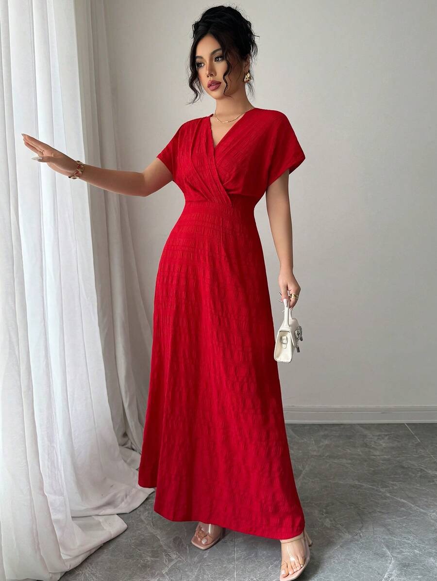 SHEIN Rafferiza فستان احمر أنيق بأكمام جناح خفاش