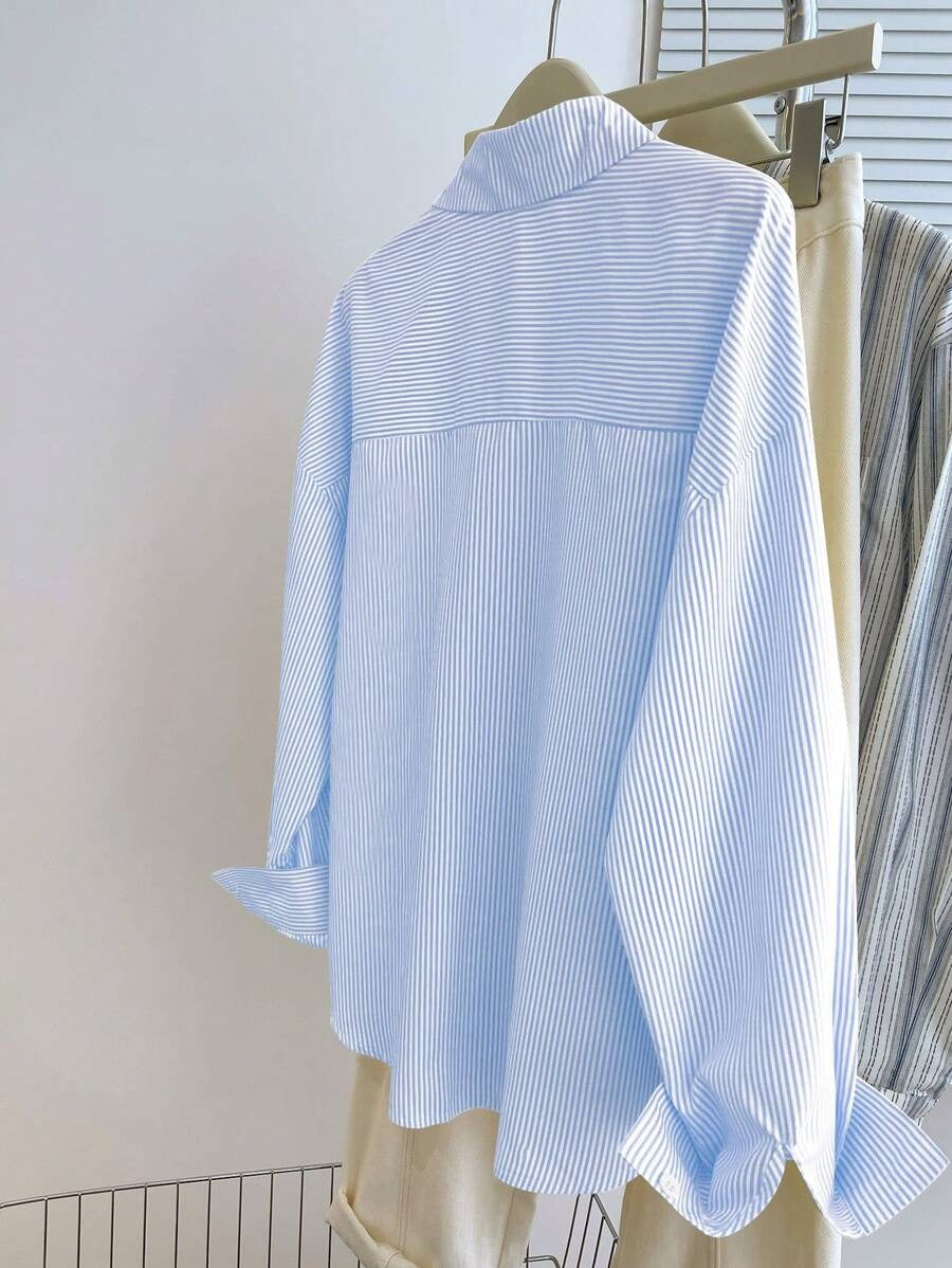 SHEIN قميص نسائي كاجوال طويل الأكمام بتطريز وأزرار