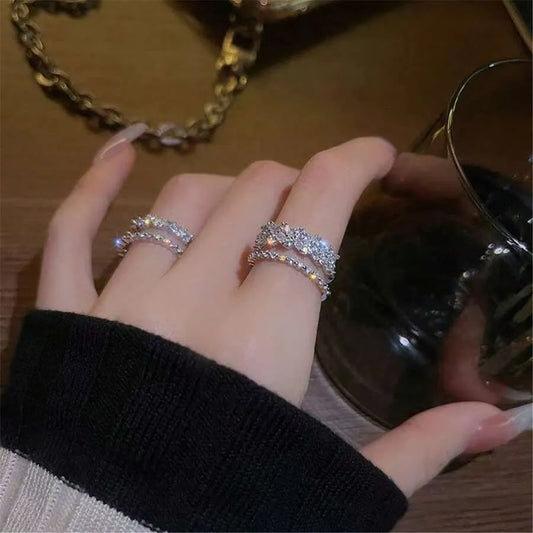 SHEIN مجموعة خواتم زركونيا مكعبة طبقتين VKHK قطعتين