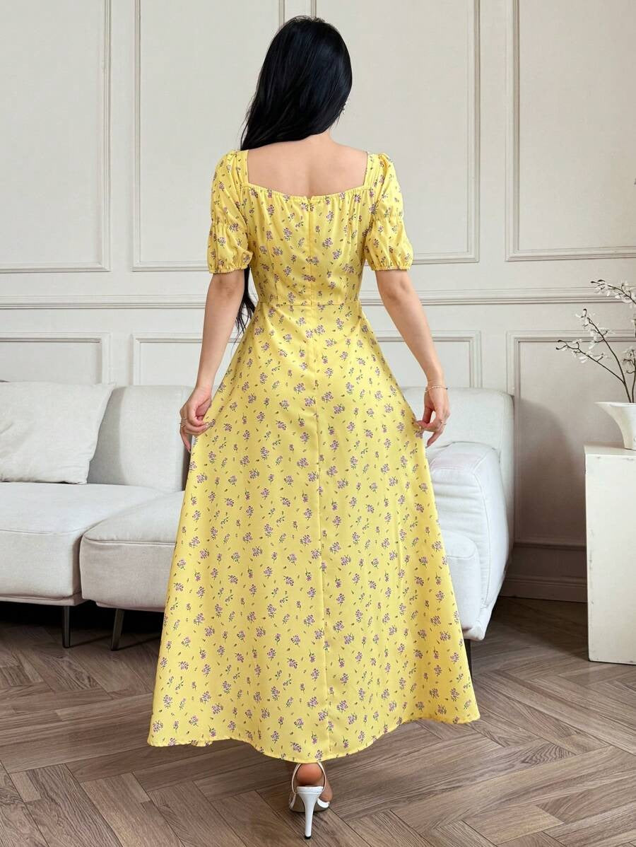 SHEIN Modelyn Sylvan Green فستان صيفي طويل بنقشة زهور لون