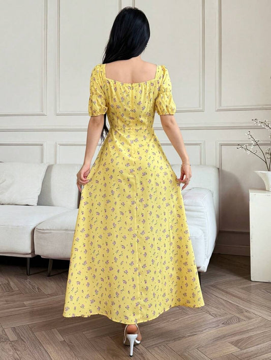 SHEIN Modelyn Sylvan Green فستان صيفي طويل بنقشة زهور لون