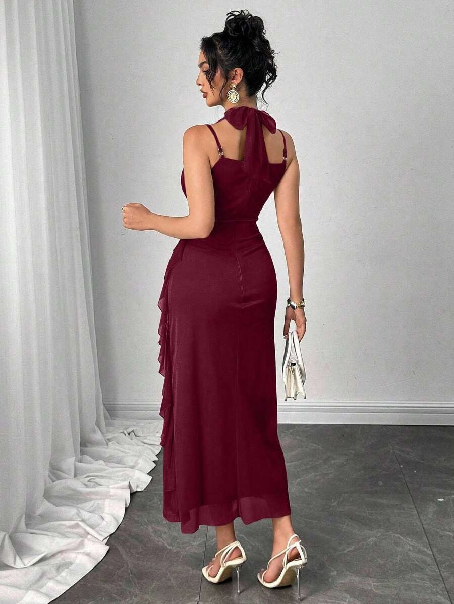 SHEIN Modelyn  فستان عنابي بدون أكمام
