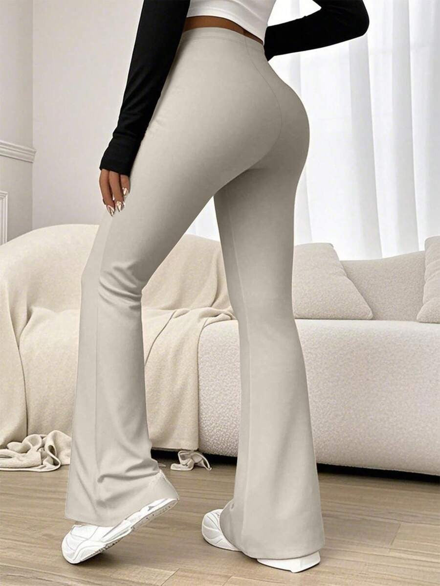 SHEIN سروال رياضي ضيق بلون مشمشي بخصر عالي