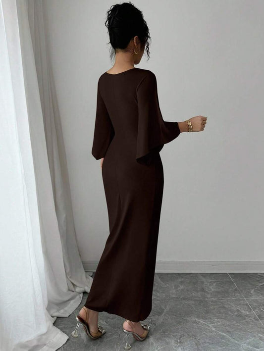 SHEIN Elenzga  فستان أنيق بني داكن