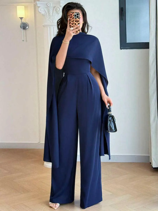 SHEIN Modelyn جمبسوت أنيق بتصميم بونشو كيب وربطة عنق وخصر محدد