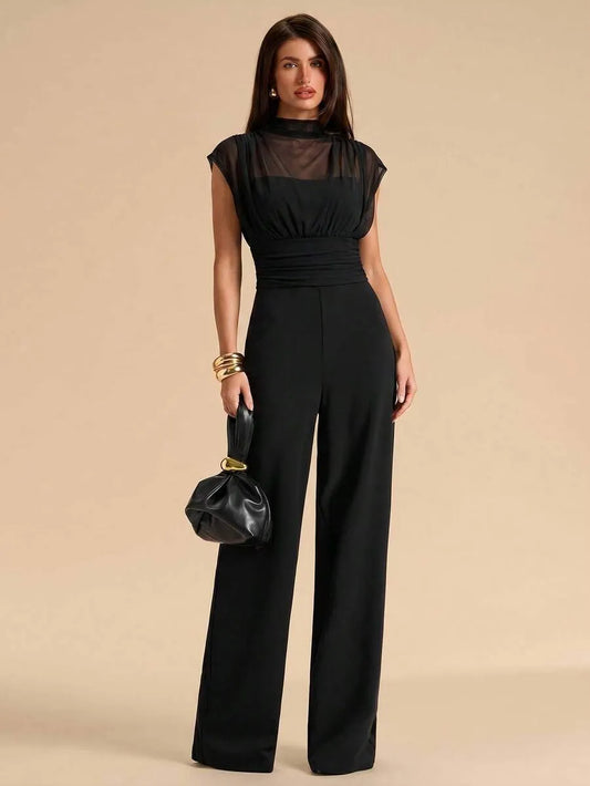 SHEIN BAE جمبسوت نسائية من الشبك الشفاف وأرجل واسعة من