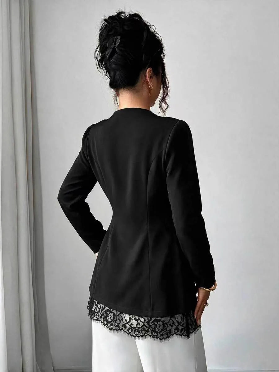 SHEIN Elenzya معطف مطوي بتفاصيل دانتيل على شكل رموش