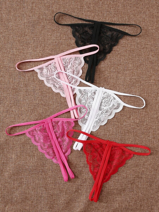 SHEIN طقم بانتي دانتيل 5 قطع بألوان مختلفة