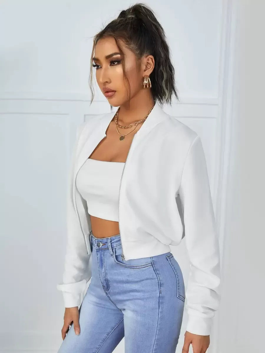 SHEIN Essnce جاكيت بومبر قصير بسحاب