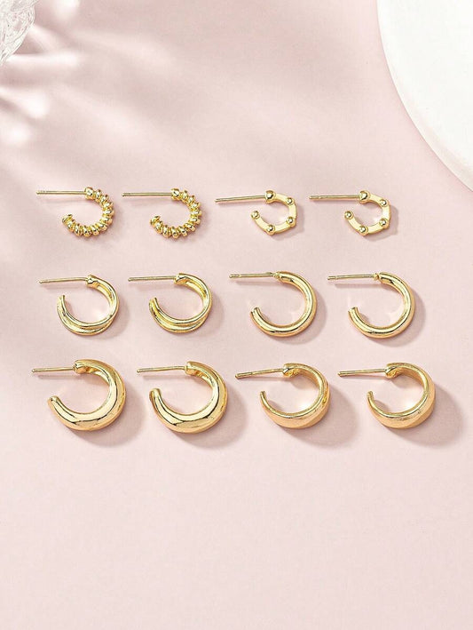 SHEIN مجموعة 6 أزواج أقراط ذهبية حلقية