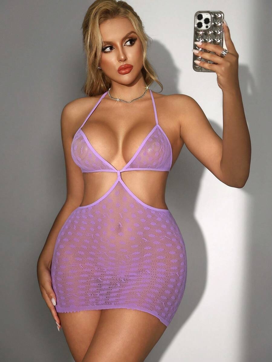SHEIN فستان لانجري شبكي أرجواني