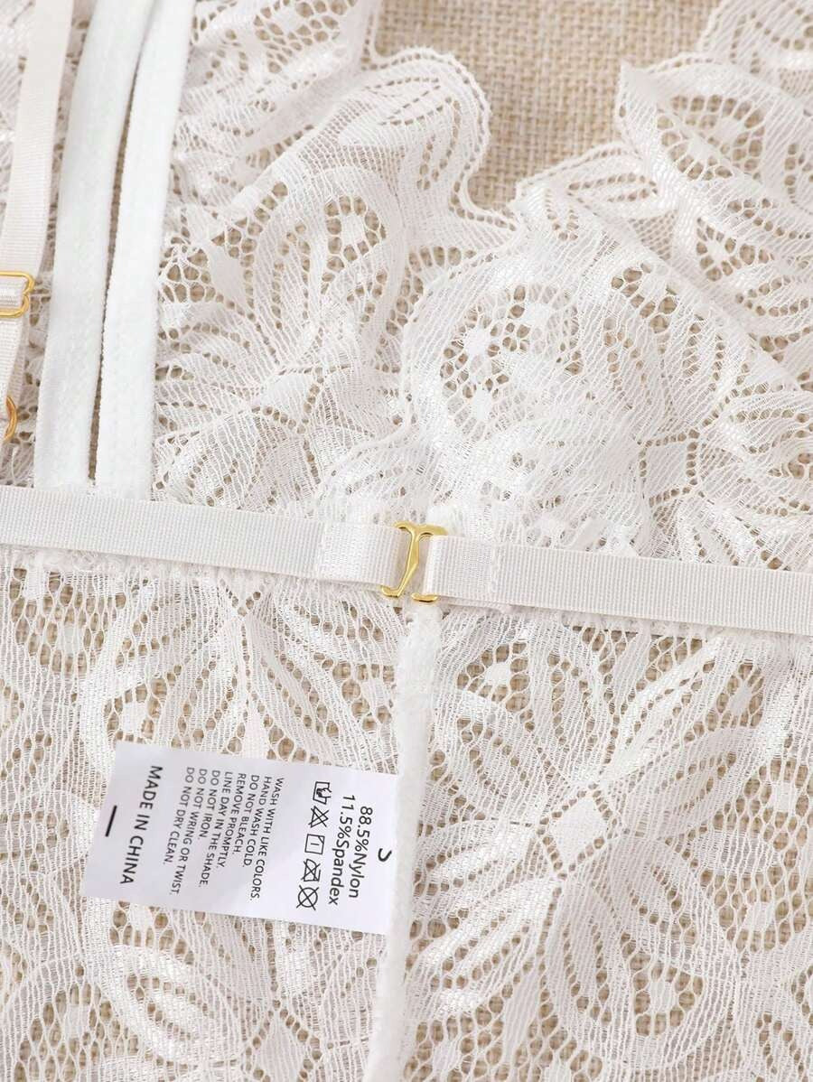 SHEIN بدلة لانجري بتطريز شفاف لون أبيض