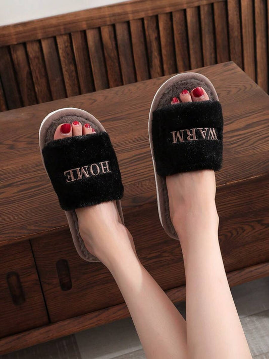 SHEIN شبشب فرو نسائي مبطن بلون أسود
