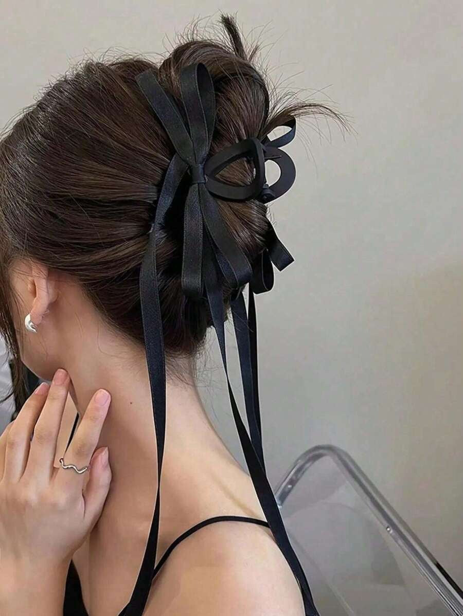 SHEIN مشبك شعر بطبقتين مع فيونكة وشرائط