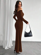 SHEIN Firerie فستان ضيق وأنيق بلون بني