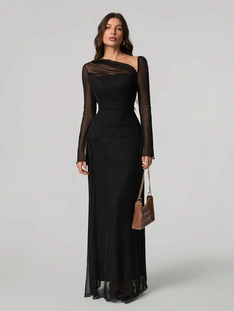 SHEIN Tall فستان ماكسي طويل ضيق بلون أسود