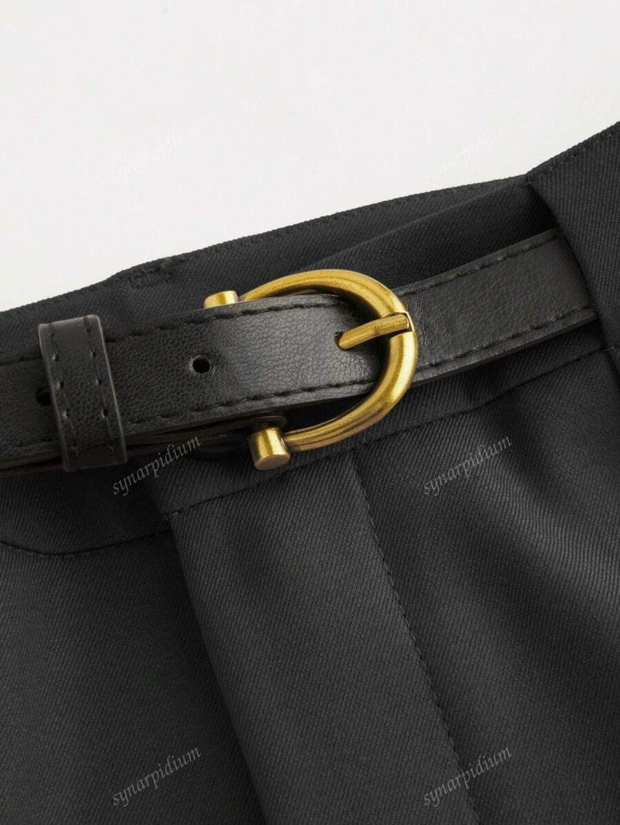 SHEIN بنطلون جينز مستقيم الساق بخصر متوسط مع حزام
