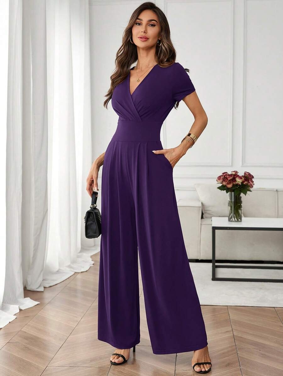 SHEIN Clasi جمبسوت ارجواني قصيرة الأكمام
