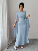SHEIN Elenzga فستان أزرق أنيق بأكمام طويلة