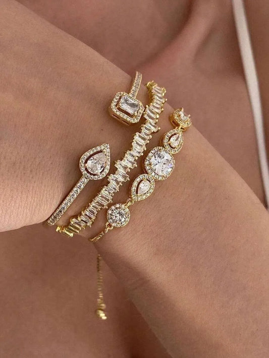 SHEIN راکول أساور مفتوحة مطلية بالذهب عيار 18 مع الزركونيا 3 قطع