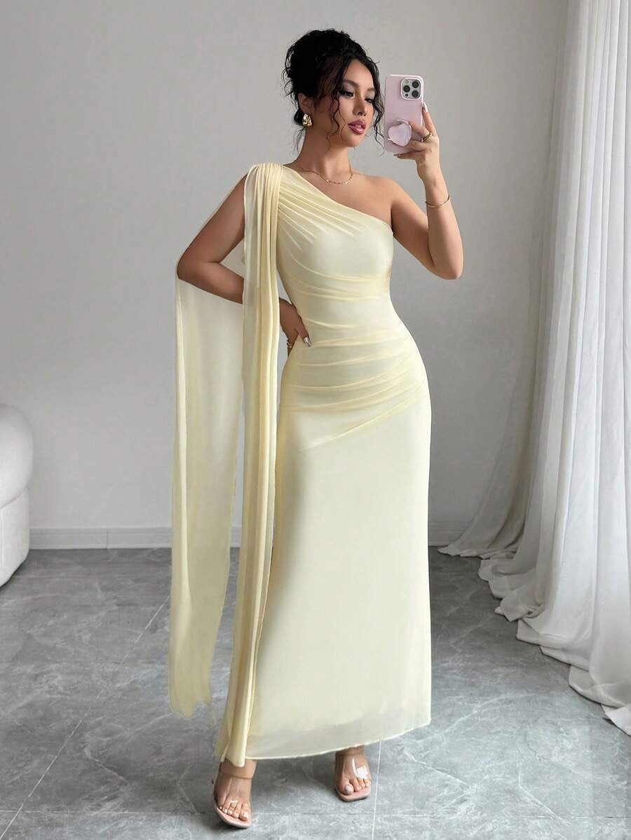 SHEIN Rafferiza فستان ضيق أصفر فاتح عصري