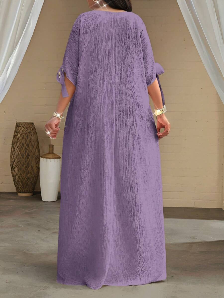 SHEIN فستان طويل بلون أرجواني ناعم برباط خلفي