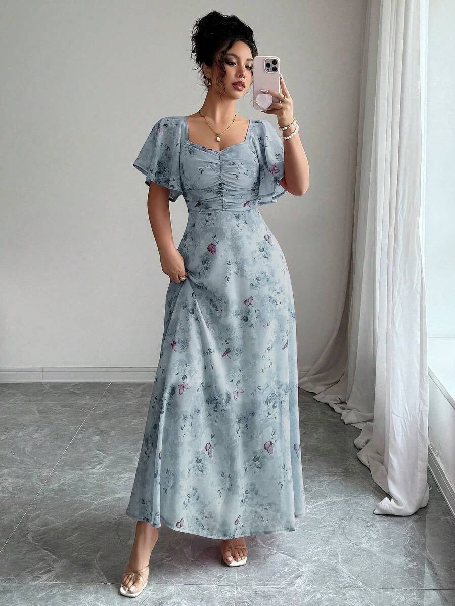 SHEIN Modelyn فستان شيفون صيفي بطبعة فراشات