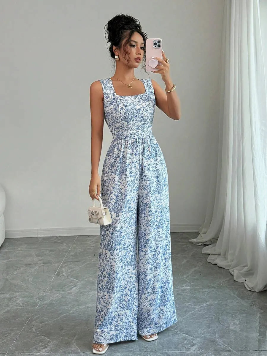 SHEIN Breezaya جمبسوت زهرية أنيقة بظهر مكشوف من