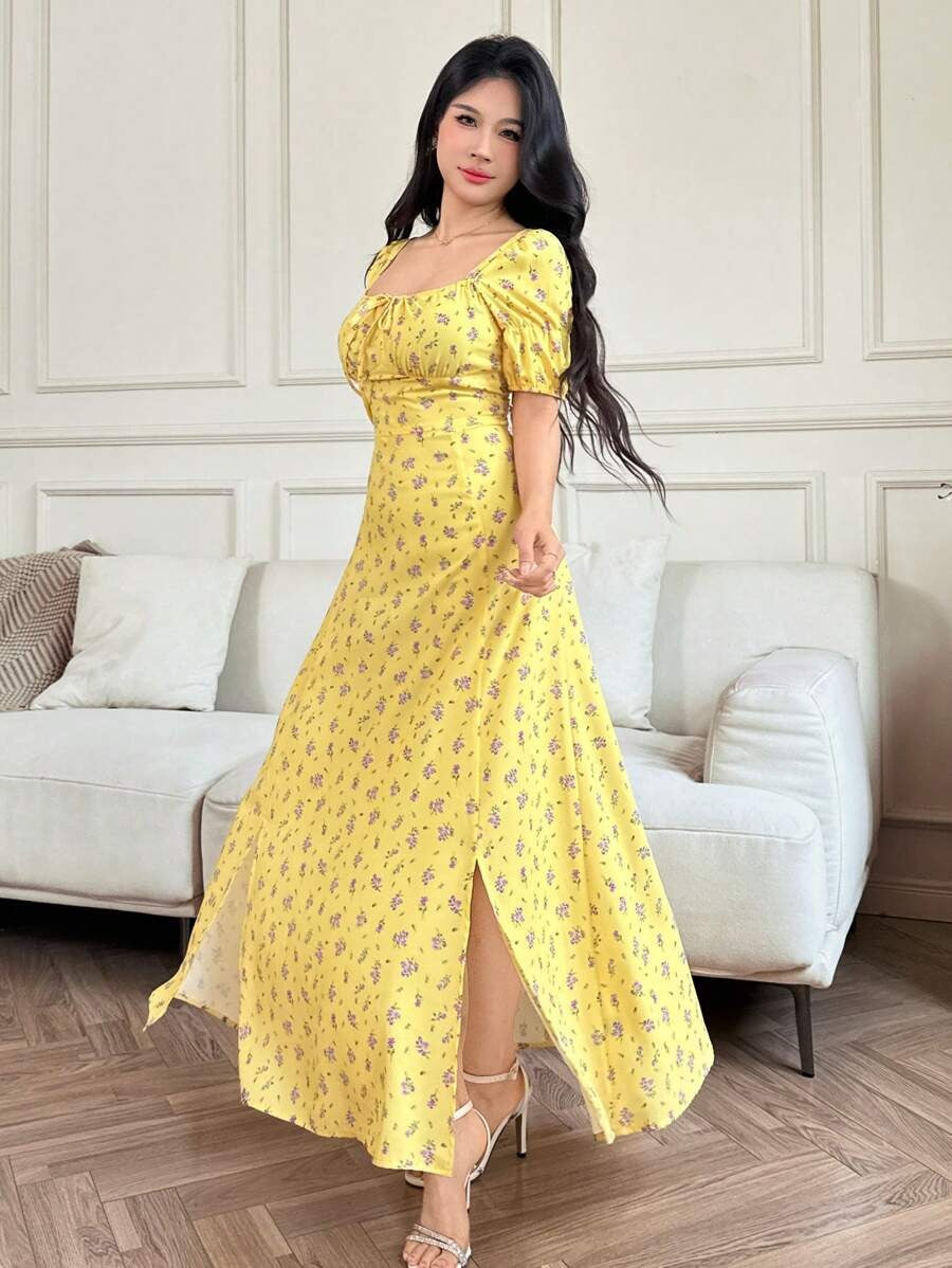 SHEIN Modelyn Sylvan Green فستان صيفي طويل بنقشة زهور لون