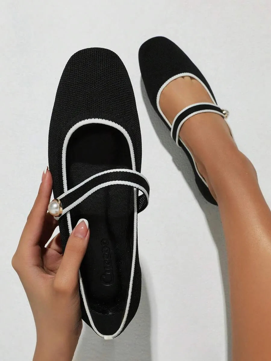 SHEIN CUCCOO BASICS أحذية ماري جين نسائية مسطحة برباط ملون أنيق