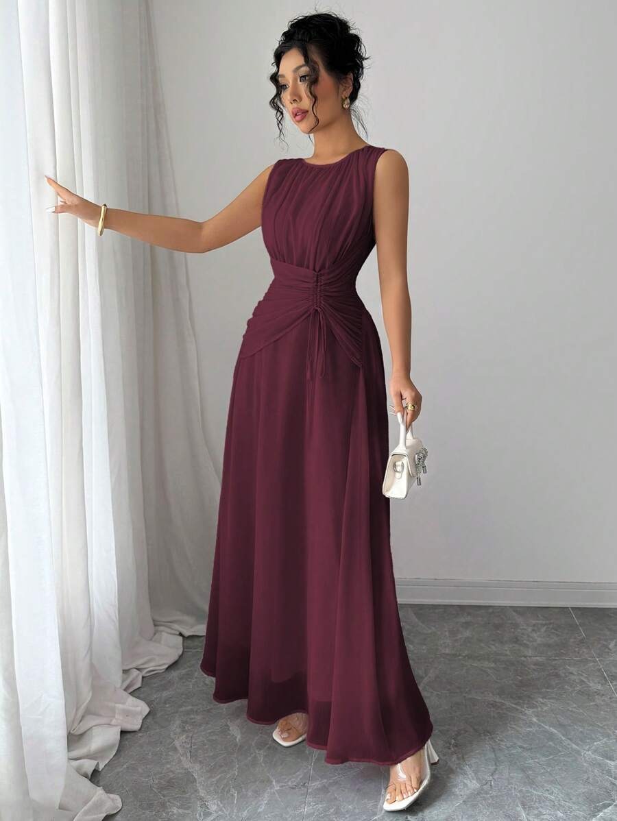 SHEIN Elenzga فستان ماكسي بلون كستنائي أنيق